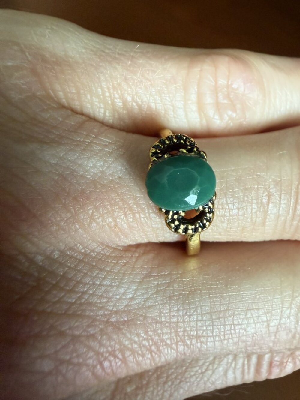 Boho gold-plated Natural Green Gemstone Geometric Alloy Metal Ring NWOT - Picture 2 of 6